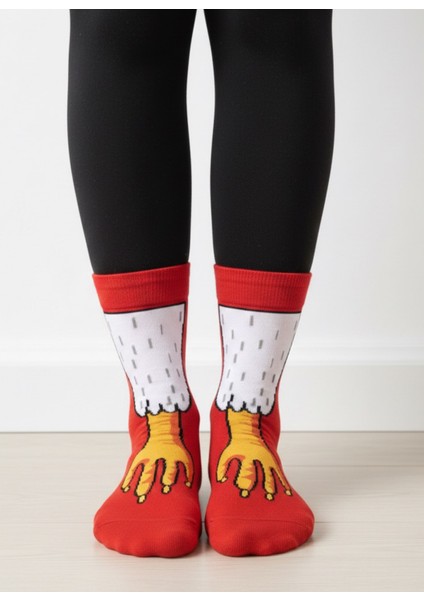 Kuş Ayağı Desenli Unisex Soket Çorap (1 Çift) – Eğlenceli Funny Socks Premium Kırmızı