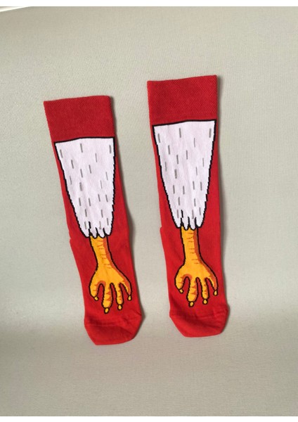 Kuş Ayağı Desenli Unisex Soket Çorap (1 Çift) – Eğlenceli Funny Socks Premium Kırmızı modelleri