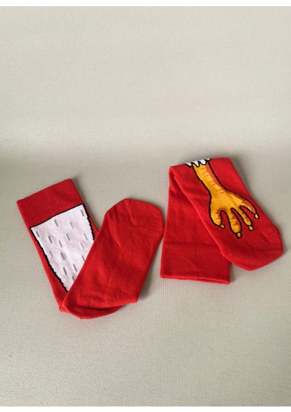 Kuş Ayağı Desenli Unisex Soket Çorap (1 Çift) – Eğlenceli Funny Socks Premium Kırmızı fırsatları