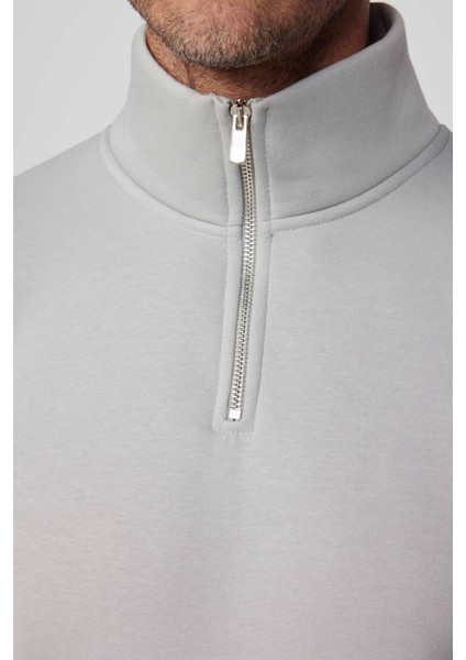 Unisex Relax Fit Rahat Kesim Pamuklu Içi Polarlı Yarım Fermuarlı Taş Dik Yaka Sweatshirt modelleri