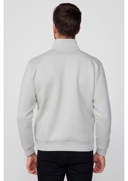 Unisex Relax Fit Rahat Kesim Pamuklu Içi Polarlı Yarım Fermuarlı Taş Dik Yaka Sweatshirt indirimleri