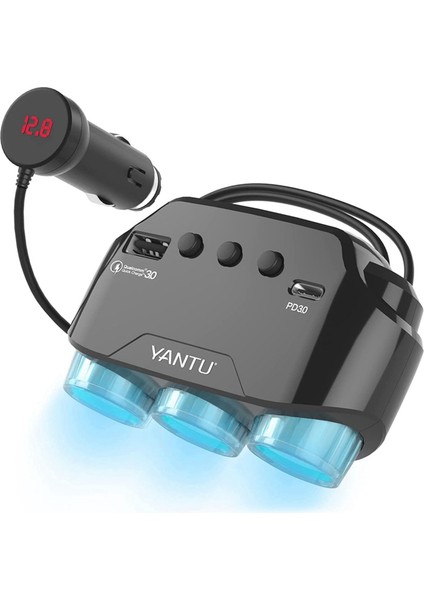 Yantu Qc3 0 120W 12V/24V 3 -Soket -Cigarette Çakmak Sericisi Dc Dc Outlet Adaptörü 3 USB Araç Şarj Cihazı LED Voltaj Ekranı ile (Yurt Dışından)