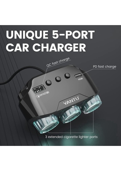 Yantu Qc3 0 120W 12V/24V 3 -Soket -Cigarette Çakmak Sericisi Dc Dc Outlet Adaptörü 3 USB Araç Şarj Cihazı LED Voltaj Ekranı ile (Yurt Dışından) fiyatları
