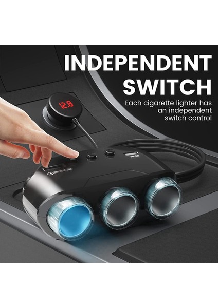 Yantu Qc3 0 120W 12V/24V 3 -Soket -Cigarette Çakmak Sericisi Dc Dc Outlet Adaptörü 3 USB Araç Şarj Cihazı LED Voltaj Ekranı ile (Yurt Dışından) indirimleri