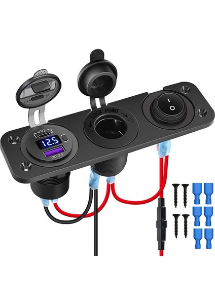 Daha Hafif Soket 12V/24V Rocker Geçiş Anahtarı Pd &amp Qc3 0 USB C Çıkışı LED Voltmetre ile Araba Teknesi Için Su Geçirmez (Yurt Dışından)