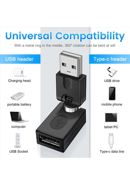 Siyah USB 2 0 Erkek - USB Kadın 360 Derece Döndürme Açısı Uzatma Adaptörü (Yurt Dışından) fırsatları