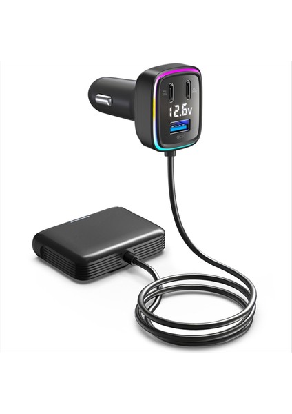 Araba Şarj Cihazı Adaptörü Çok Verimli Şarj Cihazı 6-Portlu Araba Telefonu Adaptör Voltajı Ekranı Pd+Qc3 0 Usb+Tip C (Yurt Dışından)