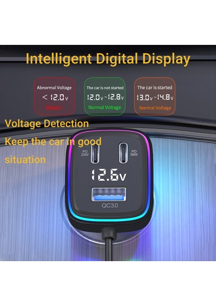 Araba Şarj Cihazı Adaptörü Çok Verimli Şarj Cihazı 6-Portlu Araba Telefonu Adaptör Voltajı Ekranı Pd+Qc3 0 Usb+Tip C (Yurt Dışından) fiyatları