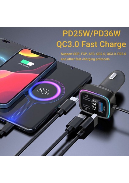 Araba Şarj Cihazı Adaptörü Çok Verimli Şarj Cihazı 6-Portlu Araba Telefonu Adaptör Voltajı Ekranı Pd+Qc3 0 Usb+Tip C (Yurt Dışından) fırsatları