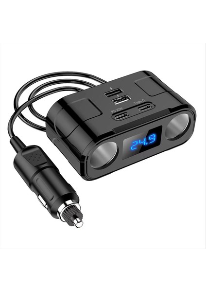 Car 60W Güç Adaptörü 2 Soketler 2 USB 2 Tip C Şarj Portu Pd 22W Hızlı Şarj Voltaj Algılama Telefon Şarj Cihazı (Yurt Dışından)