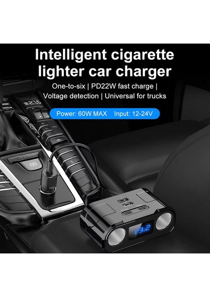 Car 60W Güç Adaptörü 2 Soketler 2 USB 2 Tip C Şarj Portu Pd 22W Hızlı Şarj Voltaj Algılama Telefon Şarj Cihazı (Yurt Dışından) modelleri