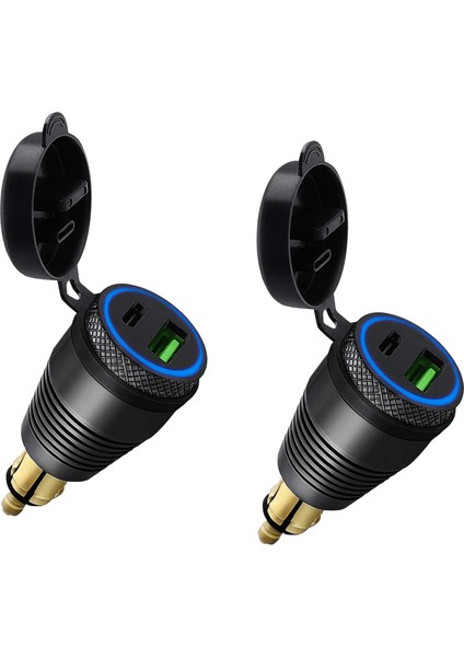 2x Motorcycle Din Plug Su Geçirmez Şarj Cihazı - USB Şarj Cihazı ve Tip C 30W Güç Dağıtım Adaptörü Soketi (Yurt Dışından)