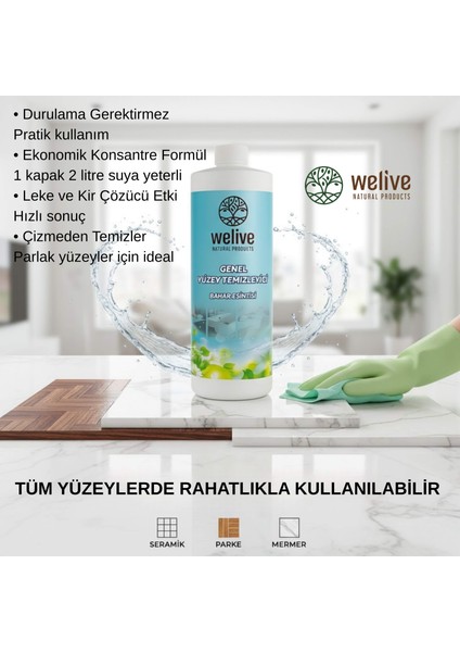 Bahar Genel Yüzey Temizleyici 1000 ml – Cam, Parke, Fayans için Çok Amaçlı Temizlik