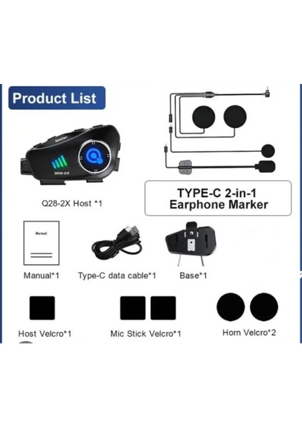Q28 2x 2 Eşleşmeli Motosiklet Kask Bluetooth Kulaklık 1080P Kamera Su Geçirmez Intercom modelleri