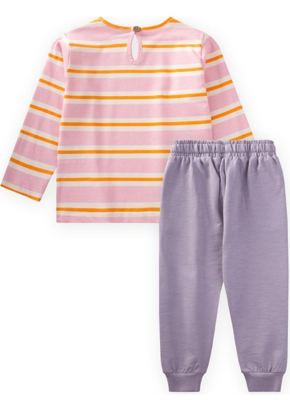 Çizgili Uzun Kollu T-Shırt Takım 2-12 Yaş Pembe Turuncu Çizgili indirimleri