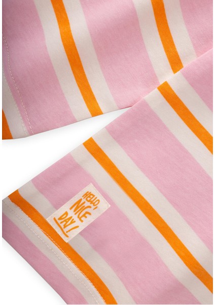 Çizgili Uzun Kollu T-Shırt Takım 2-12 Yaş Pembe Turuncu Çizgili