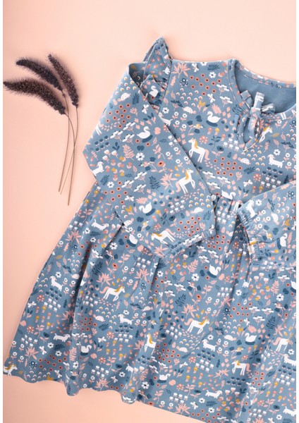 Desenli Mevsimlik Elbise 1-7 Yaş İndigo Mavi fırsatları
