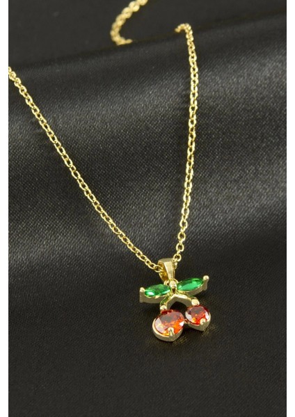 Ieg Kiraz Zirkon Taşlı Çelik Kolye