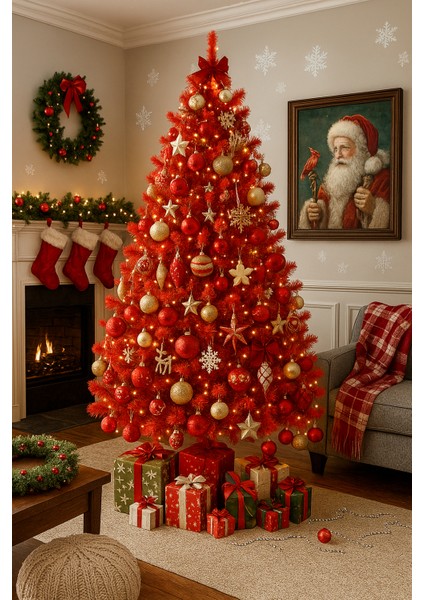 Premium Luxury Kırmızı Yılbaşı Çam Ağacı 180 cm 620 Dal