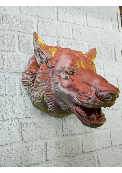 Dekoratif Altın Kurt Duvar Heykeli Asılabilir Hediyelik 25X19 cm