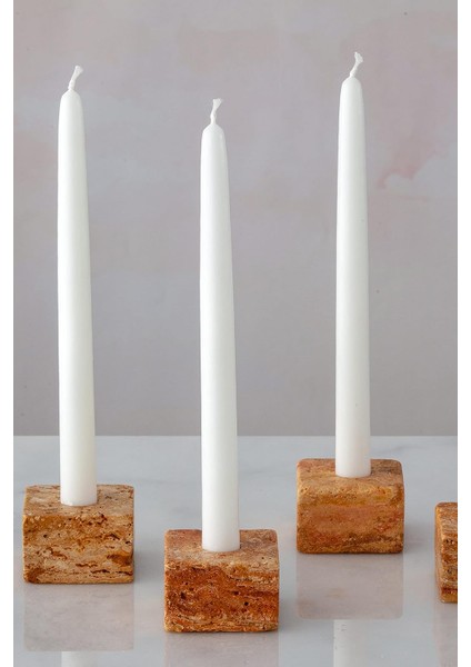 Doğal Trrten Mermer Şamdan Mumluk 4lü Set Fuego