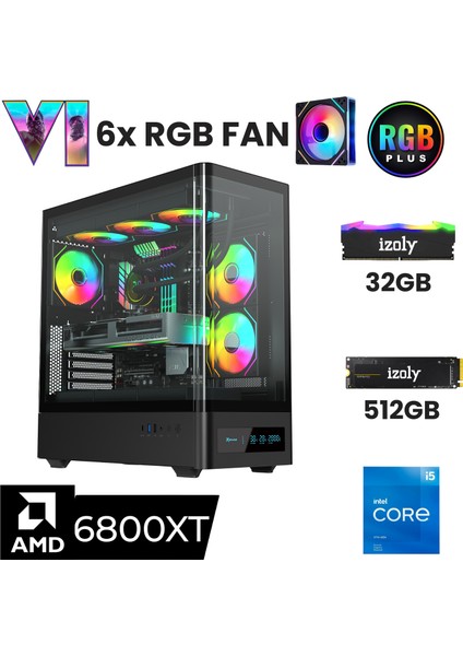 Conan I5 12400F 32GB 512GB M2 Nvme Sapphıre 6800XT Oc 16GB Oyuncu Masaüstü Bilgisayarı