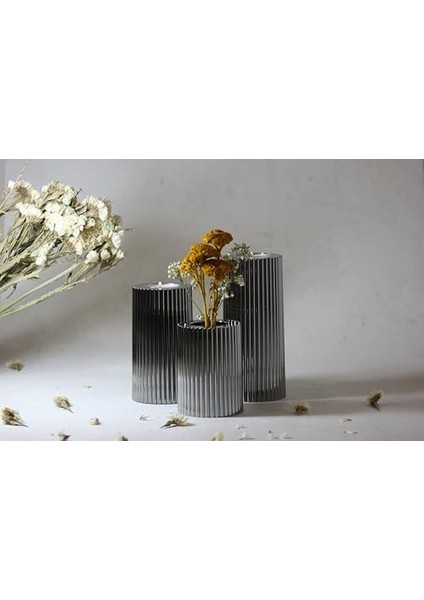 Decovaleıra 3&apos;lü Tealight Mumluk Seti (Füme Tırtıklı)