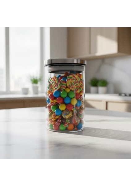 450ML Vakumlu Metal Kapaklı Borosilikat Cam Kavanoz (8.5CM*12CM) 1 Adet