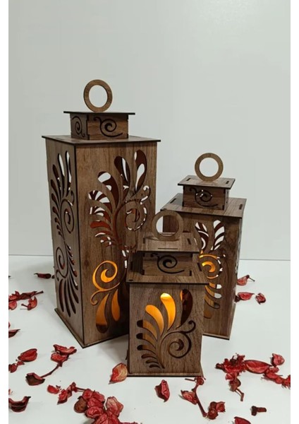 Ahşap Dekoratif Mumluk Kahverengi 3 modelleri