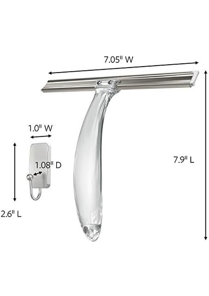 Banyo Duşu ve Küçük, Suya Dayanıklı Yapışkanlı, Nikel, 1 Lb Kapasiteli, 1 Silecek, 1 Kanca, 2 Şerit, BATH32-SS-ES Suya Dayanıklı Şeritli Duş Sileceği, /nikel