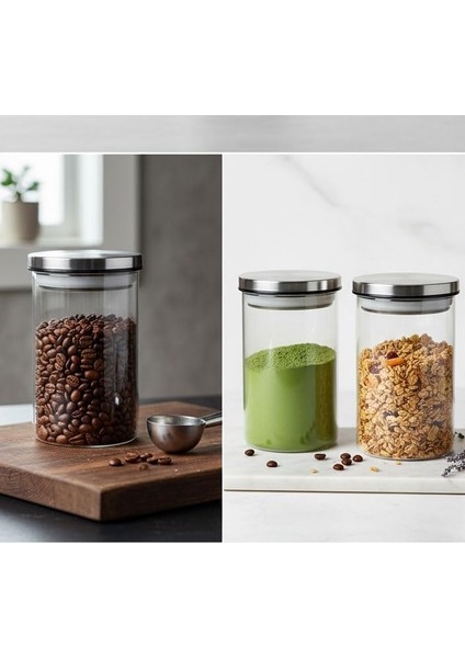 1 Adet 700ML Vakumlu Metal Kapaklı Borosilikat Cam Kavanoz (8.5CM*15CM)