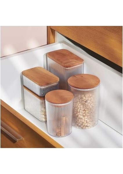 Düz Desenli Cam Saklama Kabı - Hava Geçirmez Ahşap Kapaklı, Lüks Mutfak ve Restoran Kullanımı Için (250 Ml) fiyatları