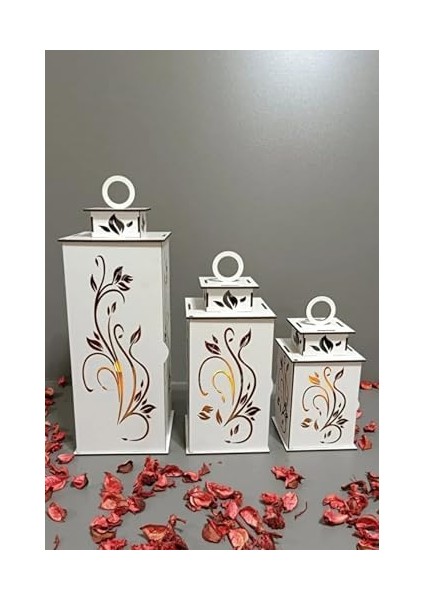 Ahşap Dekoratif Mumluk Beyaz 2 modelleri