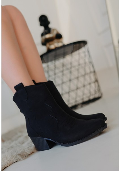 Akver Siyah Nubuk Topuklu Bot - Lisinya modelleri