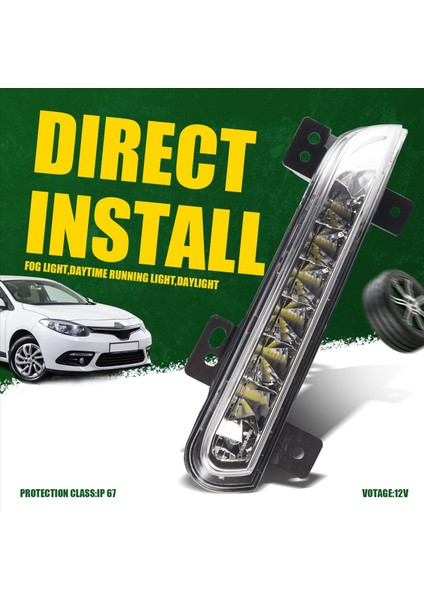 Araba Ön Sol LED Drl Sis Işığı Renault Fluence 2014+ Otomatik Sürüş Lambası Gündüz Çalışan Işık Tampon Lambası (Yurt Dışından) indirimleri