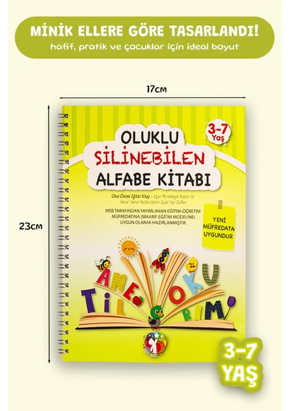 Oluklu Silinebilen Alfabe Yazı Kitabı | Kabartmalı Yaz-Sil Eğitim Kitabı, Sihirli Kalemli, Okul Öncesi Harf Öğrenme, 3–6 Yaş fiyatları