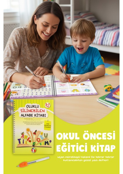 Oluklu Silinebilen Alfabe Yazı Kitabı | Kabartmalı Yaz-Sil Eğitim Kitabı, Sihirli Kalemli, Okul Öncesi Harf Öğrenme, 3–6 Yaş fırsatları
