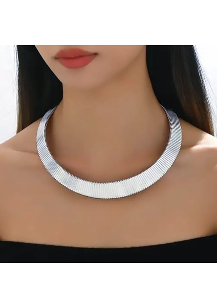 Gümüş Renk Yılan Model Kalın Choker Kolye – Modern ve Şık Kadın Kolye
