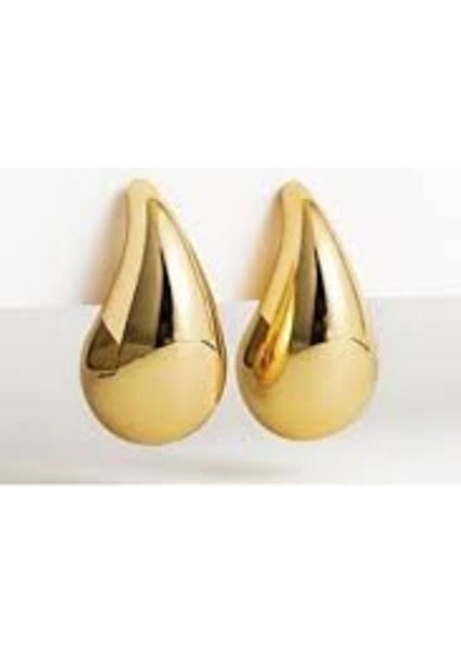 Büyük Gold Damla Küpe – Parlak Metal Modern Tasarım, Iddialı & Şık Kadın Küpe modelleri