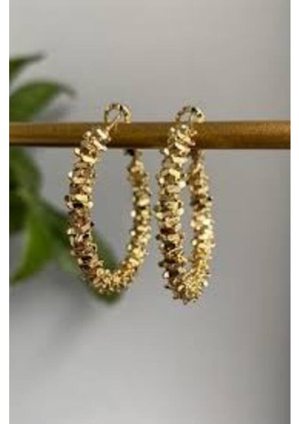 Minimal Gold Dokulu Halka Küpe – Işıltılı Şık ve Zarif Kadın Küpe fiyatları