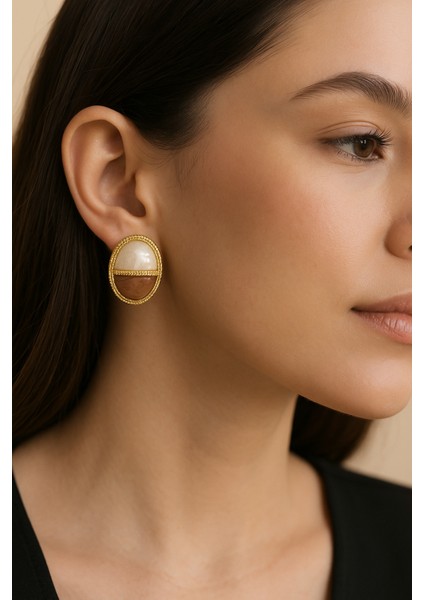 Oval Taş Detaylı Küpe – Gold Çerçeveli Şık ve Zarif Tasarım, Günlük & Özel Gün Kadın Küpe modelleri