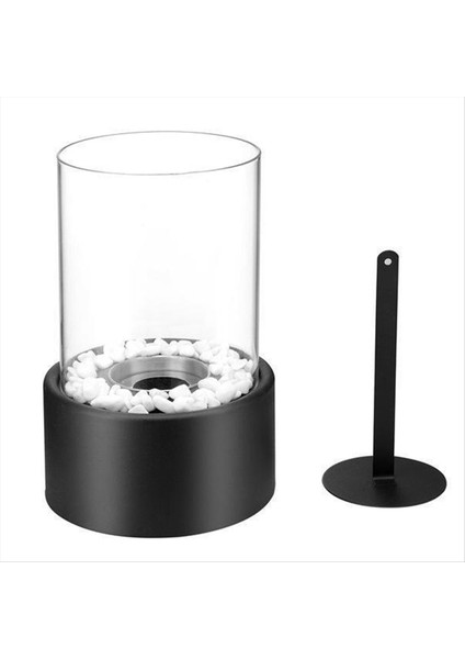 Alkol Şömine Işığı, Paslanmaz Çelik Cam Gerçek Ateş Isıtma, Yuvarlak Cam Süslemeler, Atmosfer Açık Siyah S (Yurt Dışından)