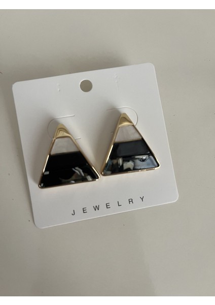 Üçgen Taş Detaylı Küpe – Gold Çerçeveli Siyah & Sedef Modern Geometrik Kadın Küpe fiyatları