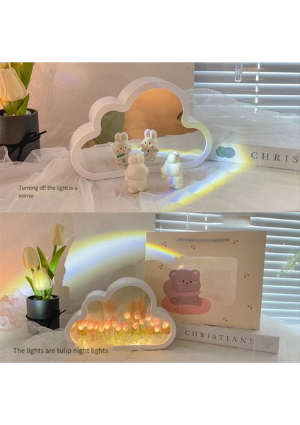 Dıy Bulut Lale LED Gece Işık Kız Yatak Odası Sünenler Fotoğraf Çerçeve Ayna Masa Lambaları Başucu El Yapımı, B (Yurt Dışından) fırsatları