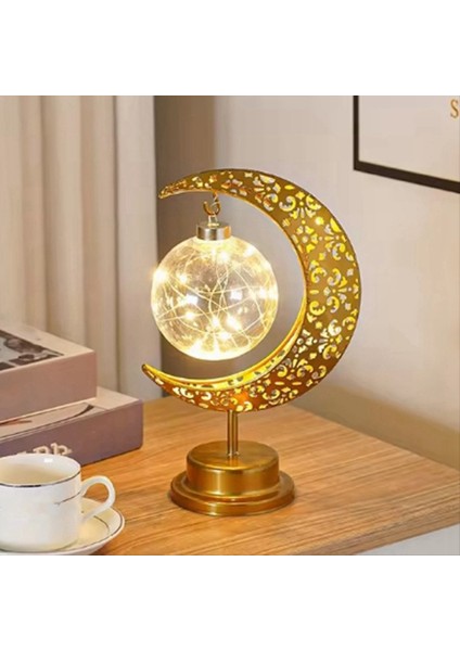 Demir Ay Yuvarlak Top Müslüman Stil Modelleme Lambası Dekoratif Yatak Odası Tatil Masa Atmosfer Lamba B (Yurt Dışından) modelleri