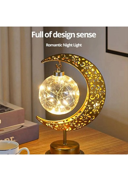 Demir Ay Yuvarlak Top Müslüman Stil Modelleme Lambası Dekoratif Yatak Odası Tatil Masa Atmosfer Lamba B (Yurt Dışından) indirimleri