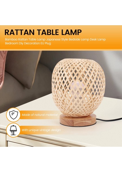 Bambu Rattan Masa Lambası Japon Tarzı Başucu Lambası Masa Lambası Yatak Odası Diy Dekorasyon Eu Fiş (Yurt Dışından) fırsatları