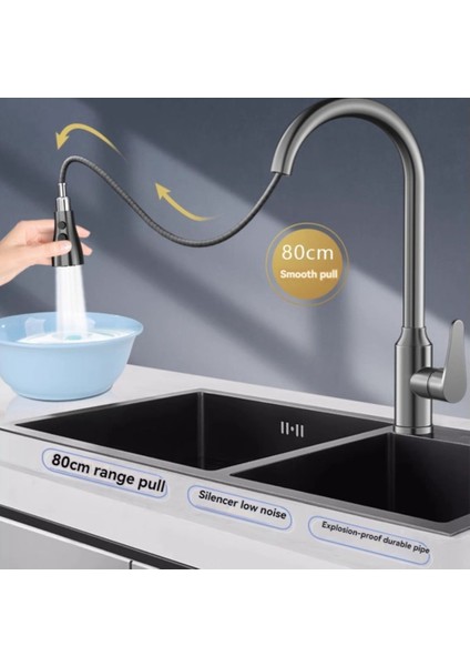 Mutfak Muslukları 304 Paslanmaz Çelik Çekin Mutfak Lavabo Su Musluk Güvertesi Monte Mikser Başlıklar Sıcak Soğuk Musluklar Üçüncü Dişli (Yurt Dışından) modelleri