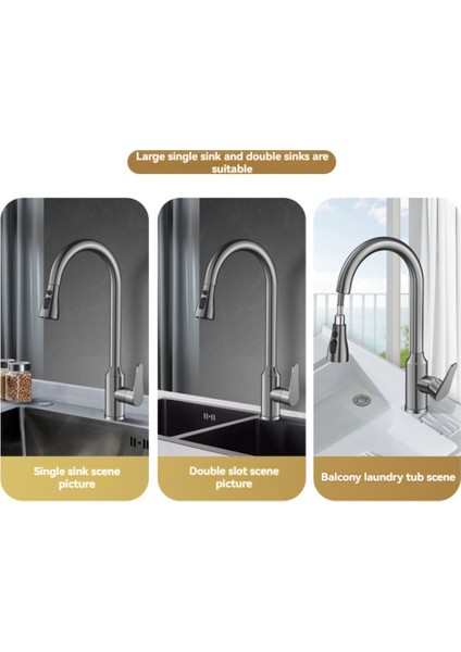 Mutfak Muslukları 304 Paslanmaz Çelik Çekin Mutfak Lavabo Su Musluk Güvertesi Monte Mikser Başlıklar Sıcak Soğuk Musluklar Üçüncü Dişli (Yurt Dışından) indirimleri