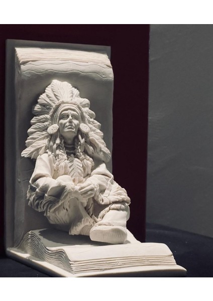 Kızılderili Reisi Figürlü Dekoratif Kitap Desteği (2 Parça) – 18X14 cm Etnik Masa modelleri